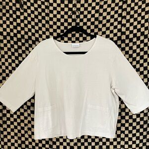 Pacific Cotton Boxy Top 100% Cotton 3/4 length sleeve pocket tee.